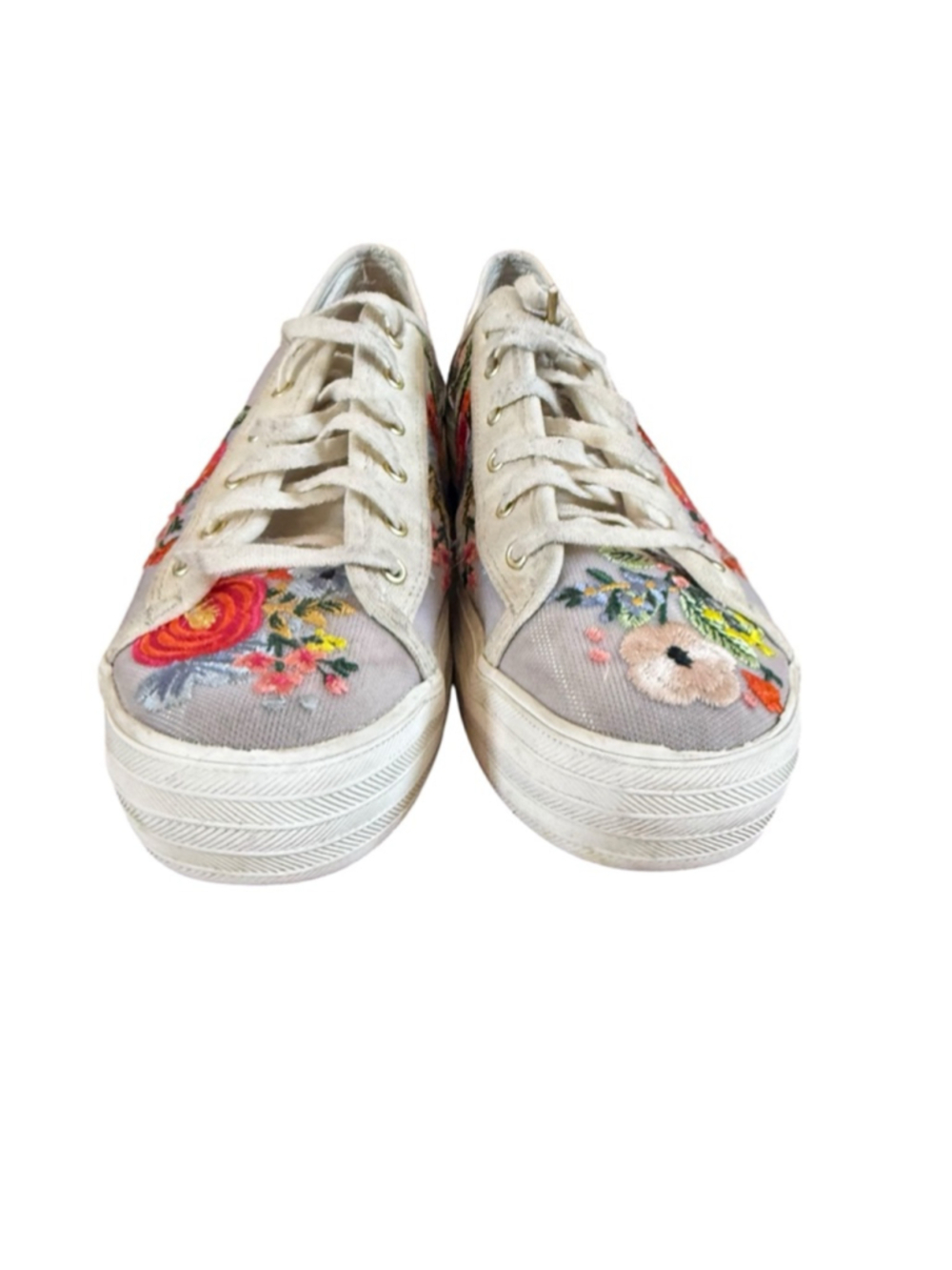 Women's Keds Rifle Paper Co. Gray Floral Embroidered Sneakers 9.5 - Picture 2 of 9